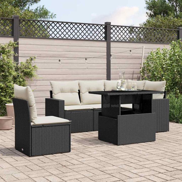 Loungegrupp Med Dynor 6 Delar Svart Konstrotting