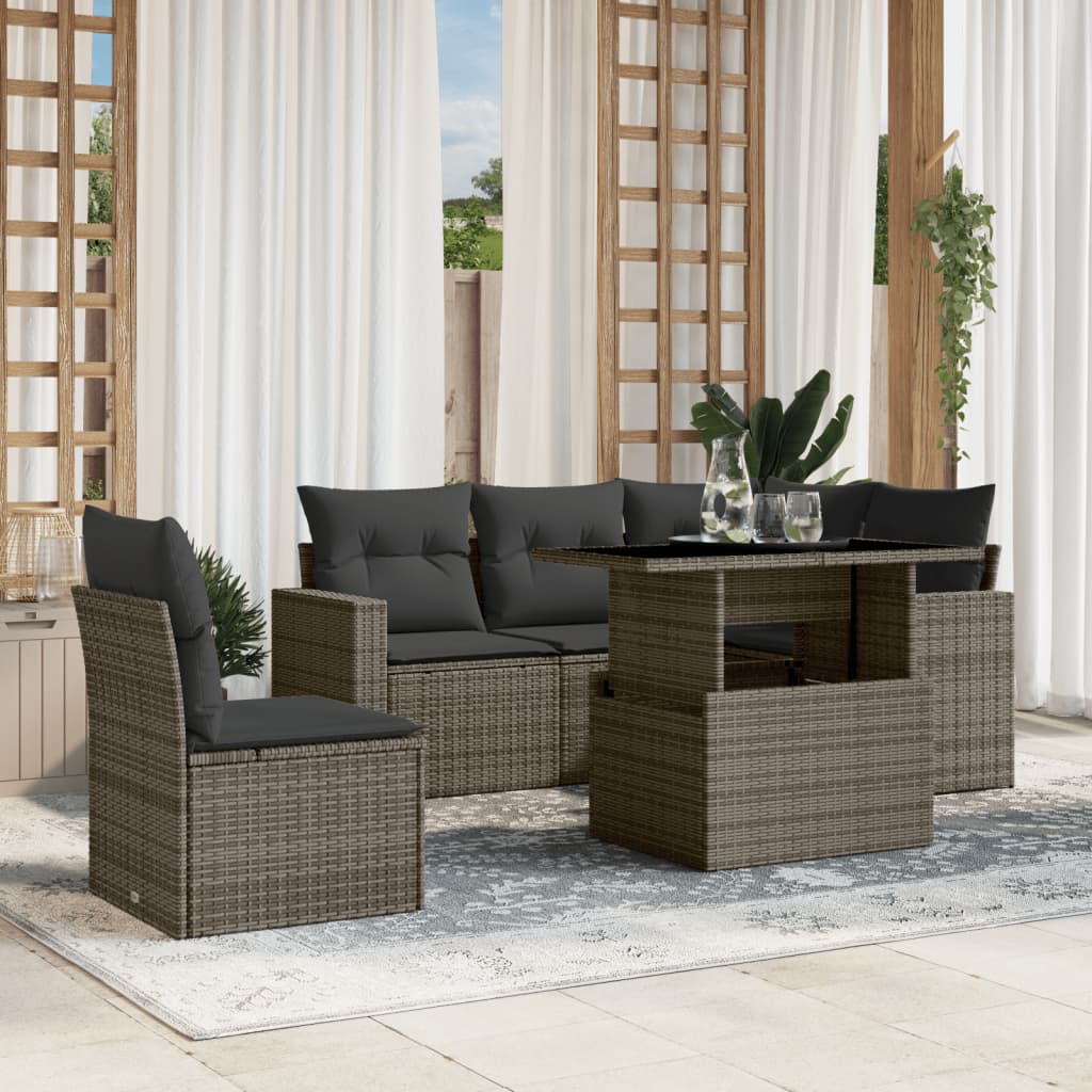 Loungegrupp Med Dynor 6 Delar Svart Konstrotting