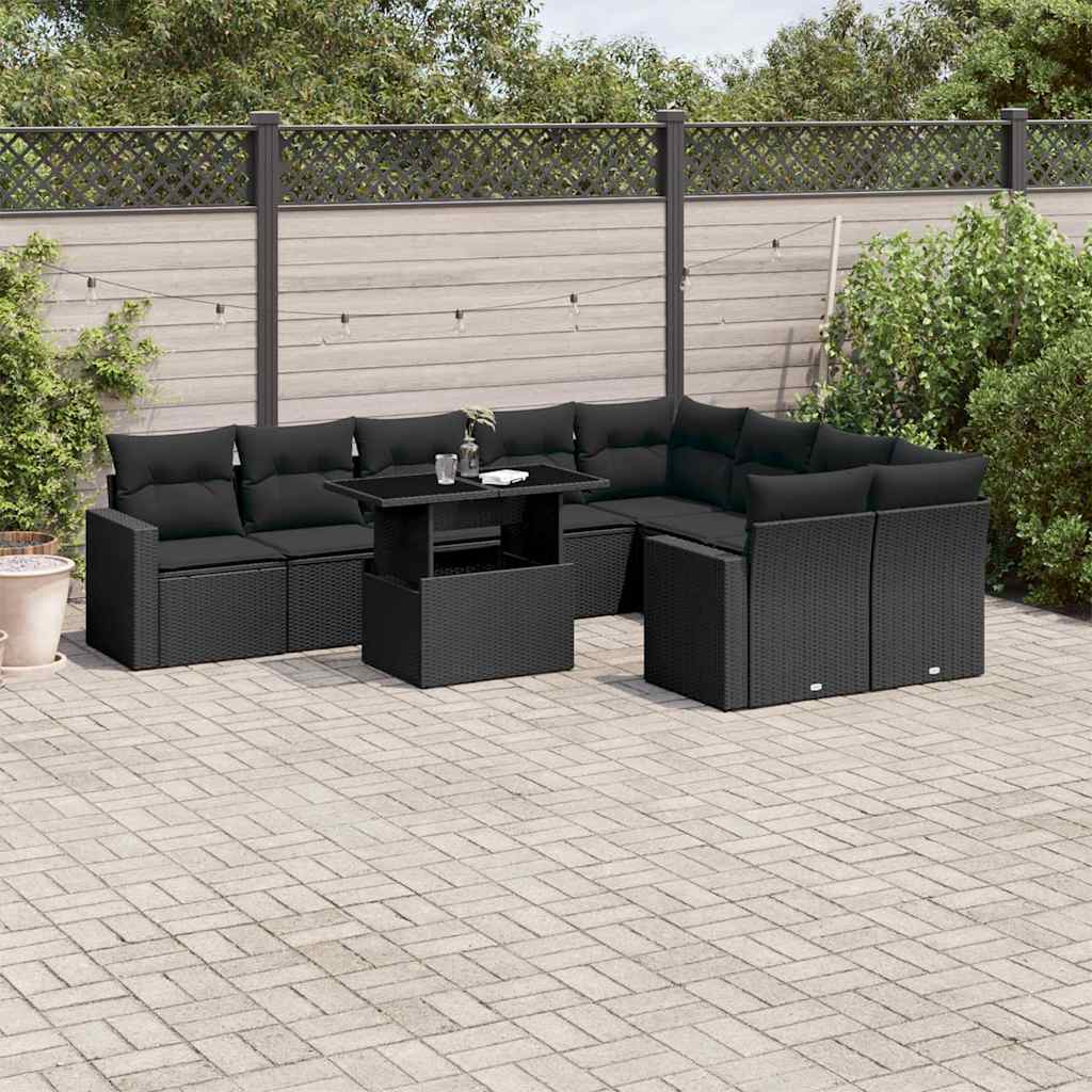 Loungegrupp 10 Delar Med Svarta Dynor Konstrotting
