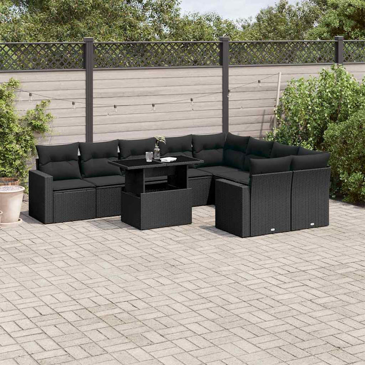Loungegrupp 10 Delar Med Svarta Dynor Konstrotting