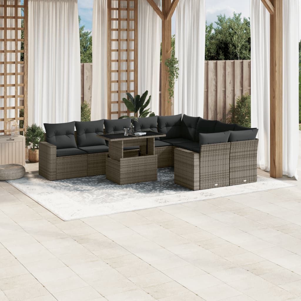 Loungegrupp 10 Delar Med Svarta Dynor Konstrotting