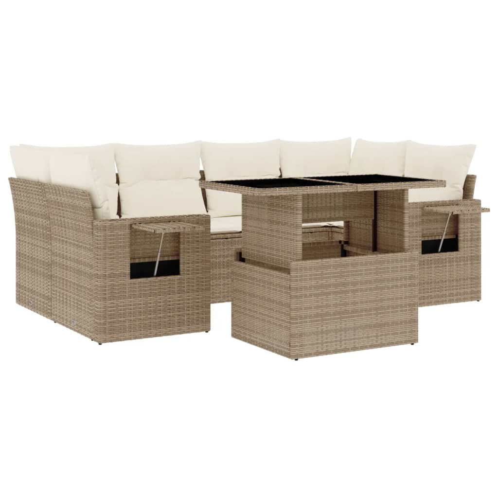 Matgrupp För Trädgården Med Dynor 7 Delar Beige Konstrotting