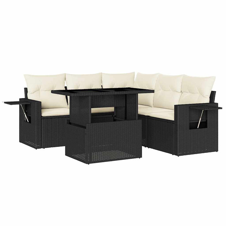 Loungegrupp Med Dynor 6 Delar Svart Konstrotting