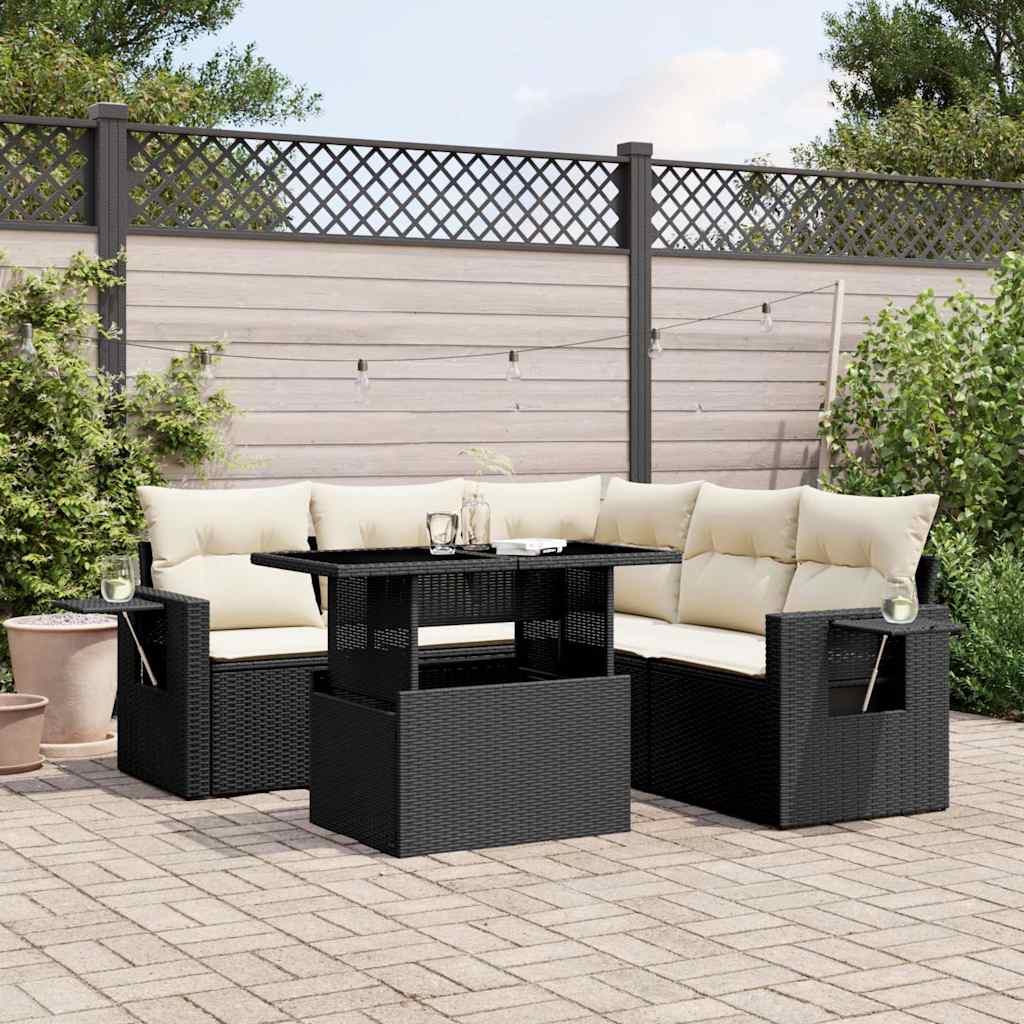 Loungegrupp Med Dynor 6 Delar Svart Konstrotting