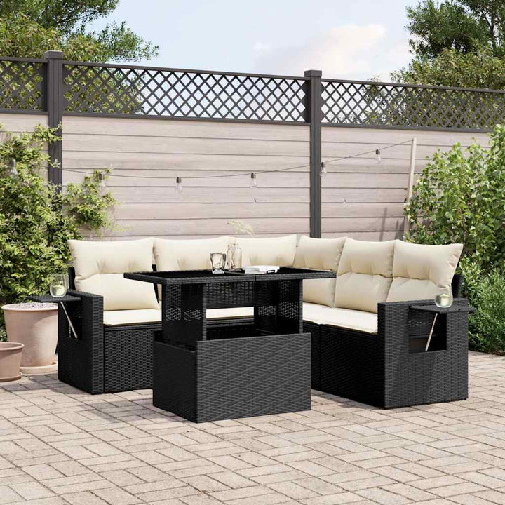Loungegrupp Med Dynor 6 Delar Svart Konstrotting