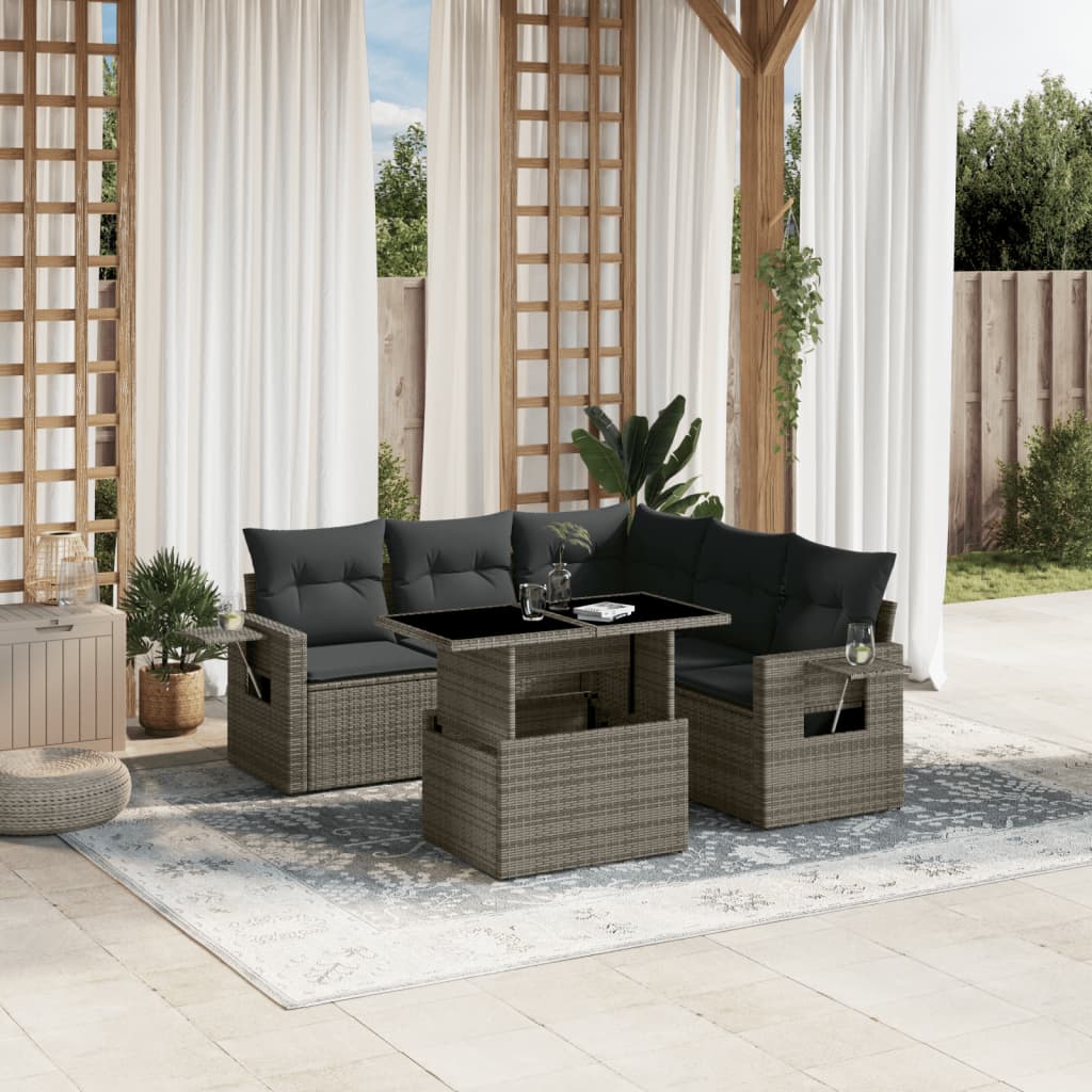 Loungegrupp Med Dynor 6 Delar Svart Konstrotting