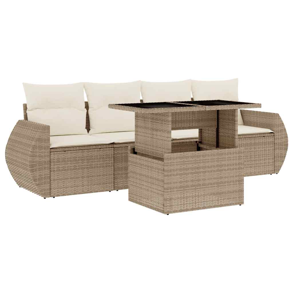 Soffgrupp För Trädgården Med Dynor 5 Delar Beige Konstrotting