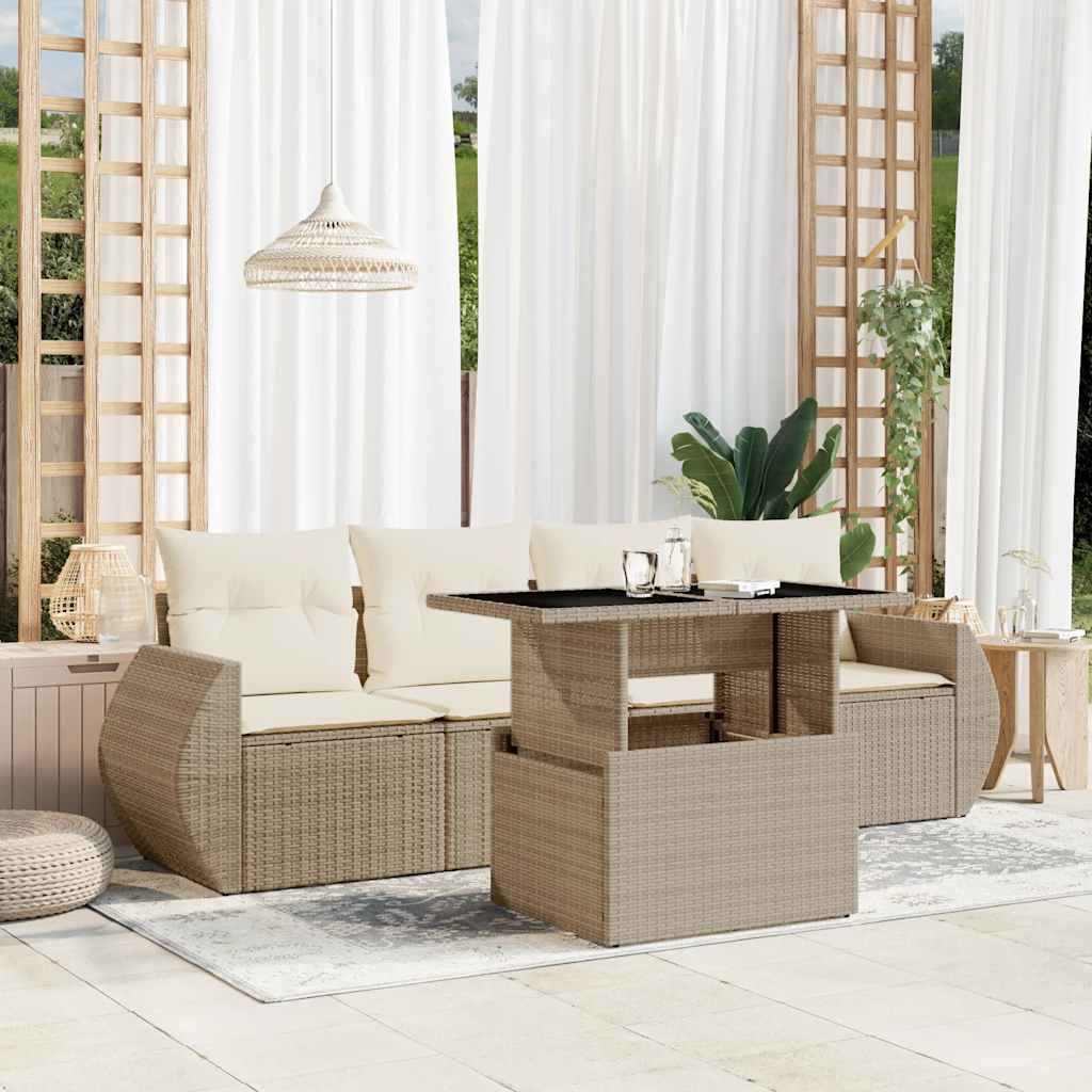 Soffgrupp För Trädgården Med Dynor 5 Delar Beige Konstrotting