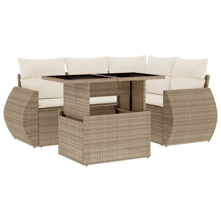 Soffgrupp För Trädgården Med Dynor 5 Delar Beige Konstrotting