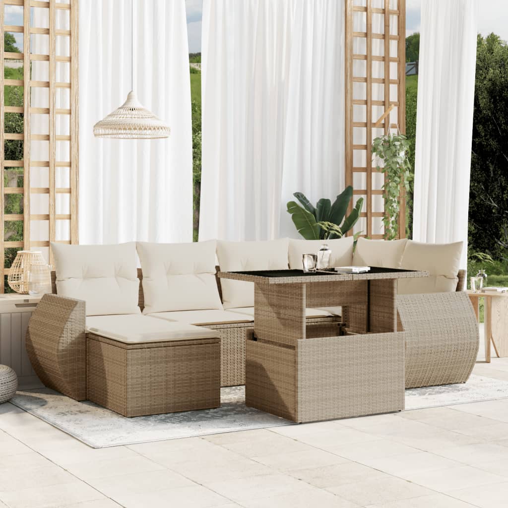 Matgrupp För Trädgården Med Dynor 7 Delar Beige Konstrotting