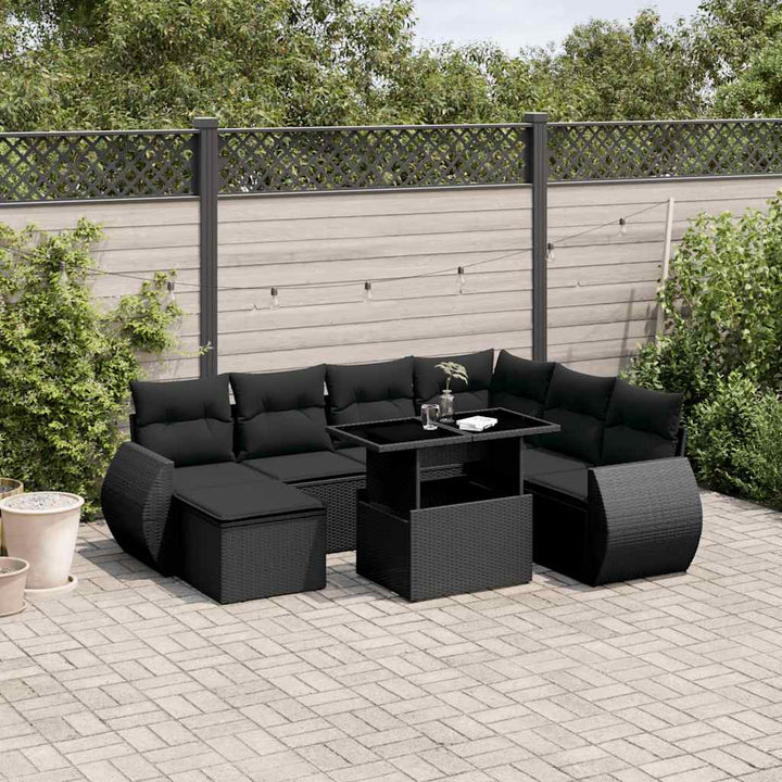 Loungegrupp För Trädgården Med Dynor 8 Delar Svart Konstrotting