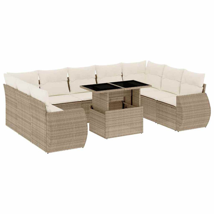 Soffgrupp För Trädgård Med Dynor 10 Delar Beige Konstrotting