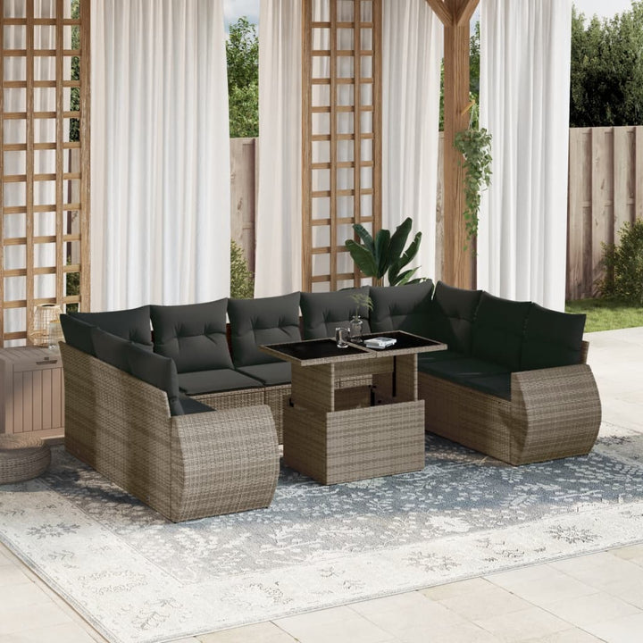 Loungegrupp 10 Delar Med Svarta Dynor Konstrotting