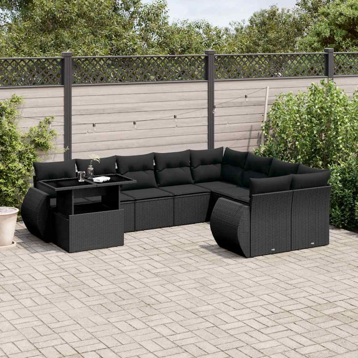 Loungegrupp 10 Delar Med Svarta Dynor Konstrotting