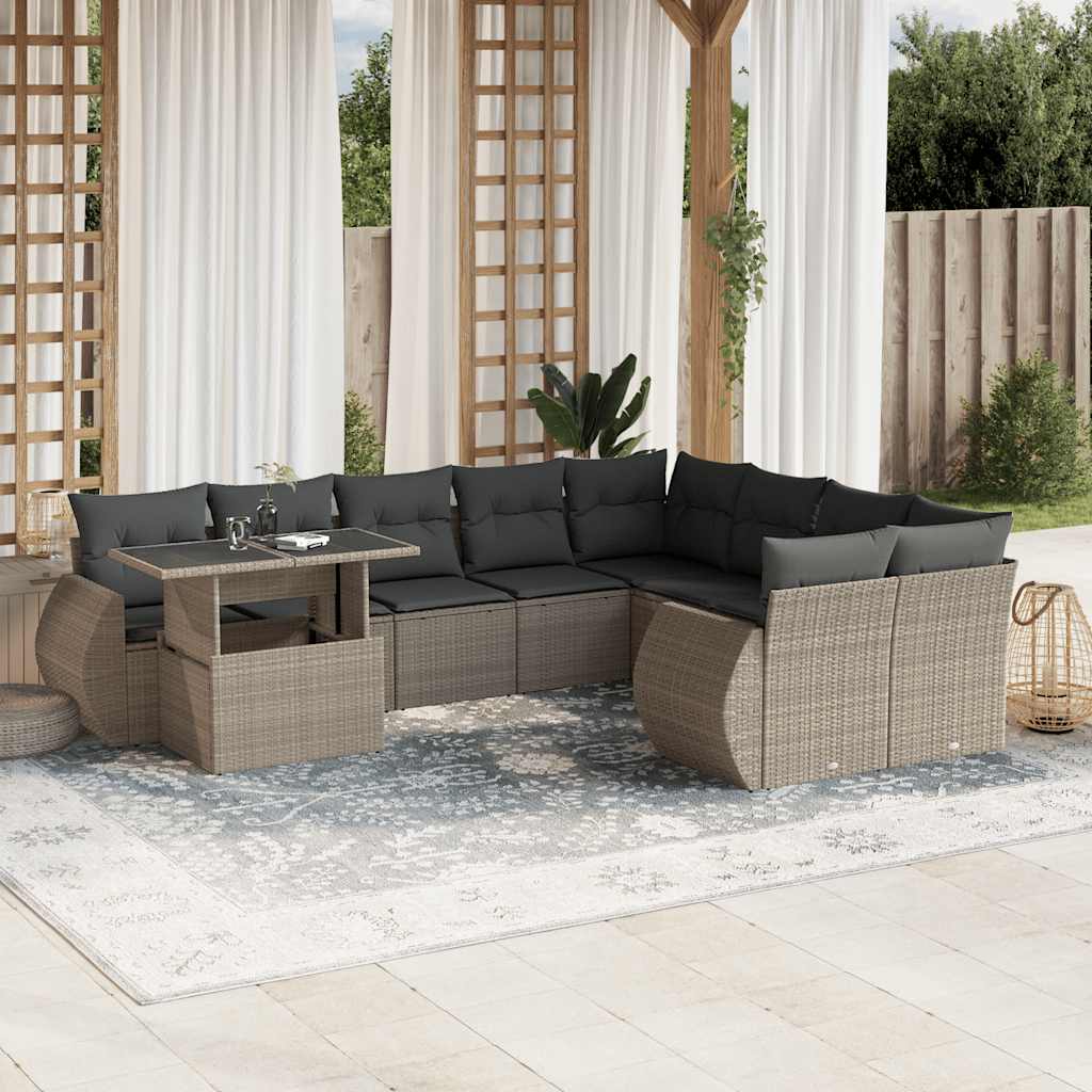 Loungegrupp 10 Delar Med Svarta Dynor Konstrotting