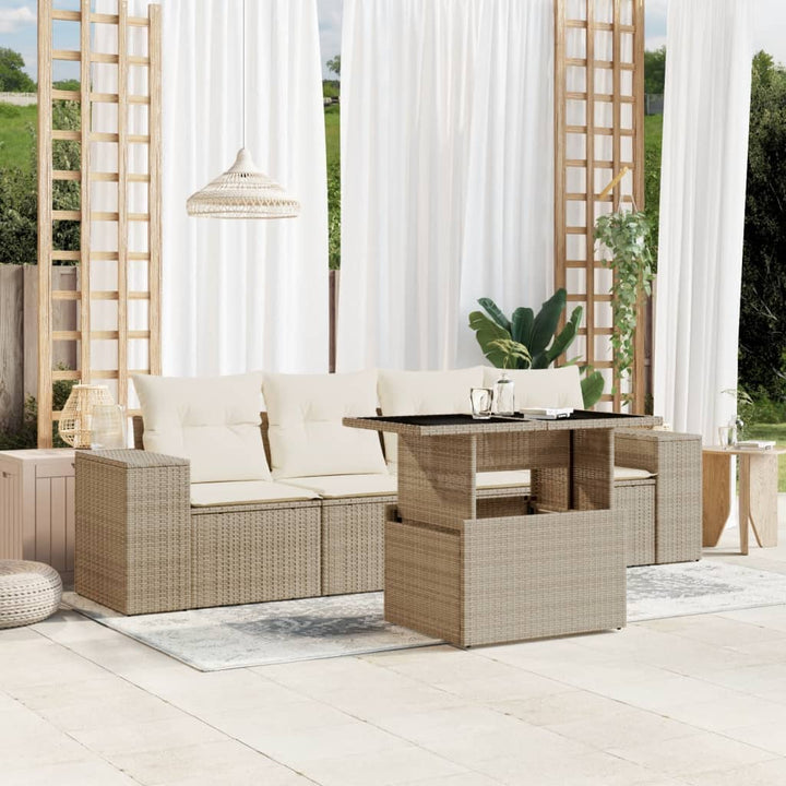 Soffgrupp För Trädgården Med Dynor 5 Delar Beige Konstrotting