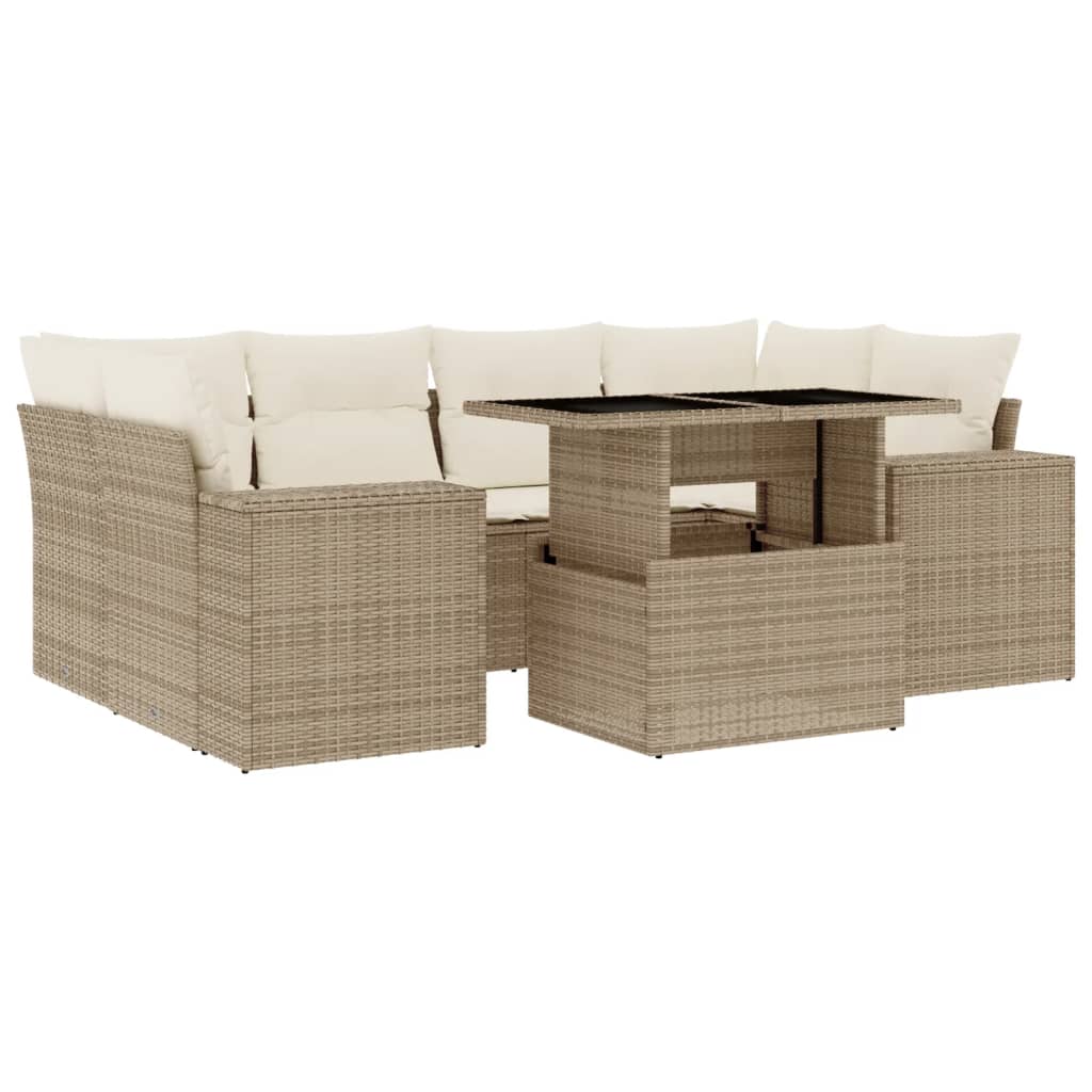 Matgrupp För Trädgården Med Dynor 7 Delar Beige Konstrotting