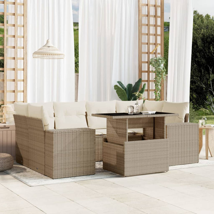 Matgrupp För Trädgården Med Dynor 7 Delar Beige Konstrotting