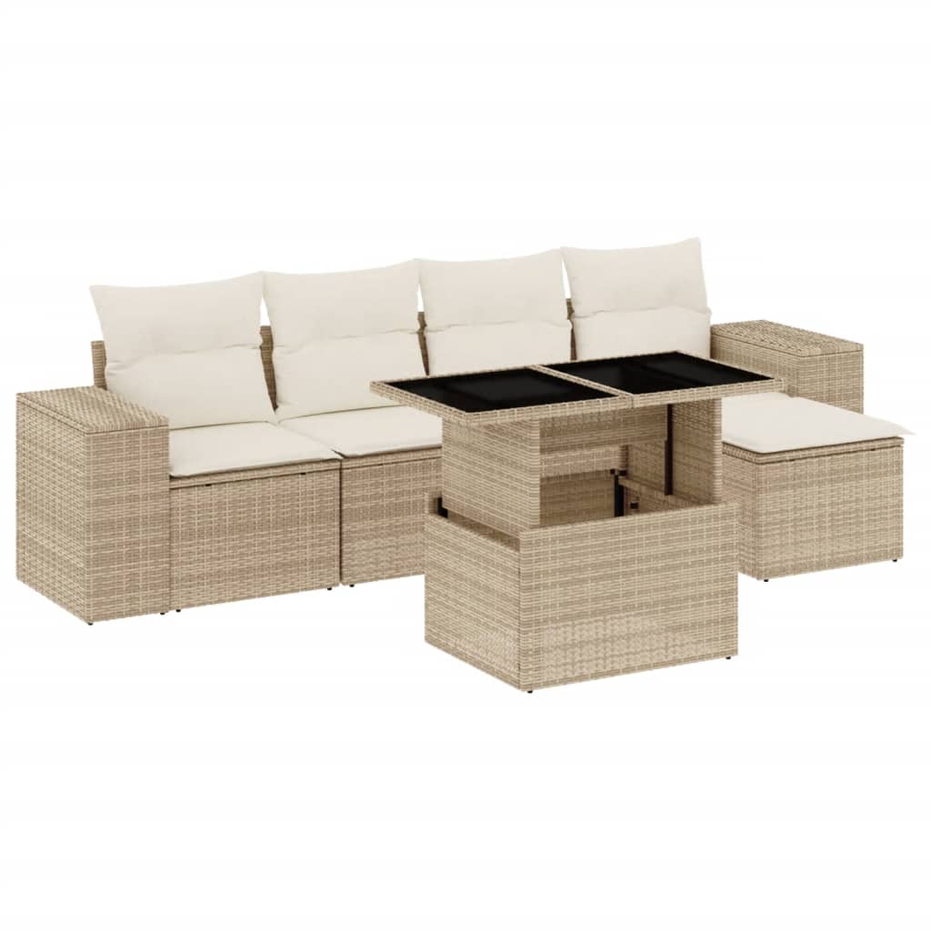 Soffgrupp För Trädgården Med Dynor 6 Delar Beige Konstrotting