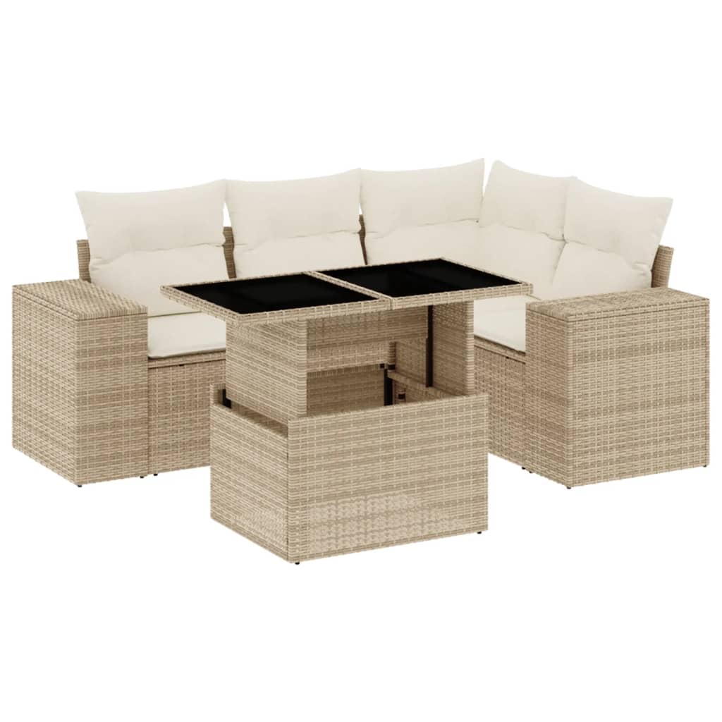 Soffgrupp För Trädgården Med Dynor 5 Delar Beige Konstrotting