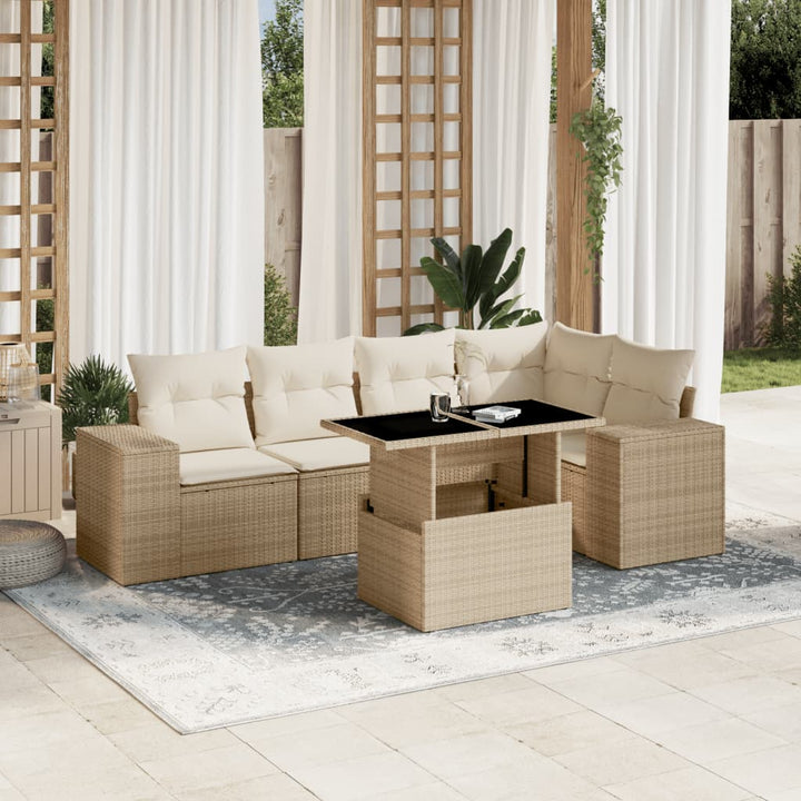 Soffgrupp För Trädgården Med Dynor 6 Delar Beige Konstrotting