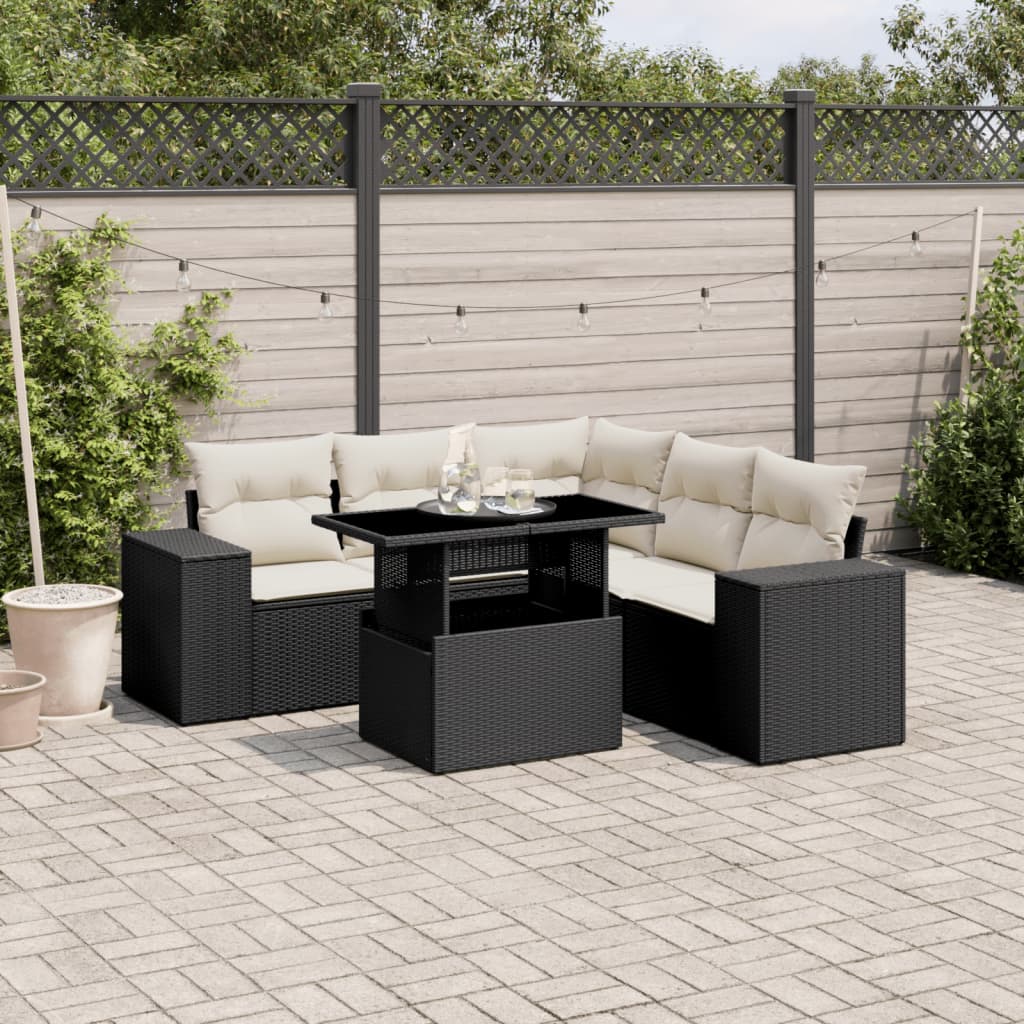 Loungegrupp Med Dynor 6 Delar Svart Konstrotting