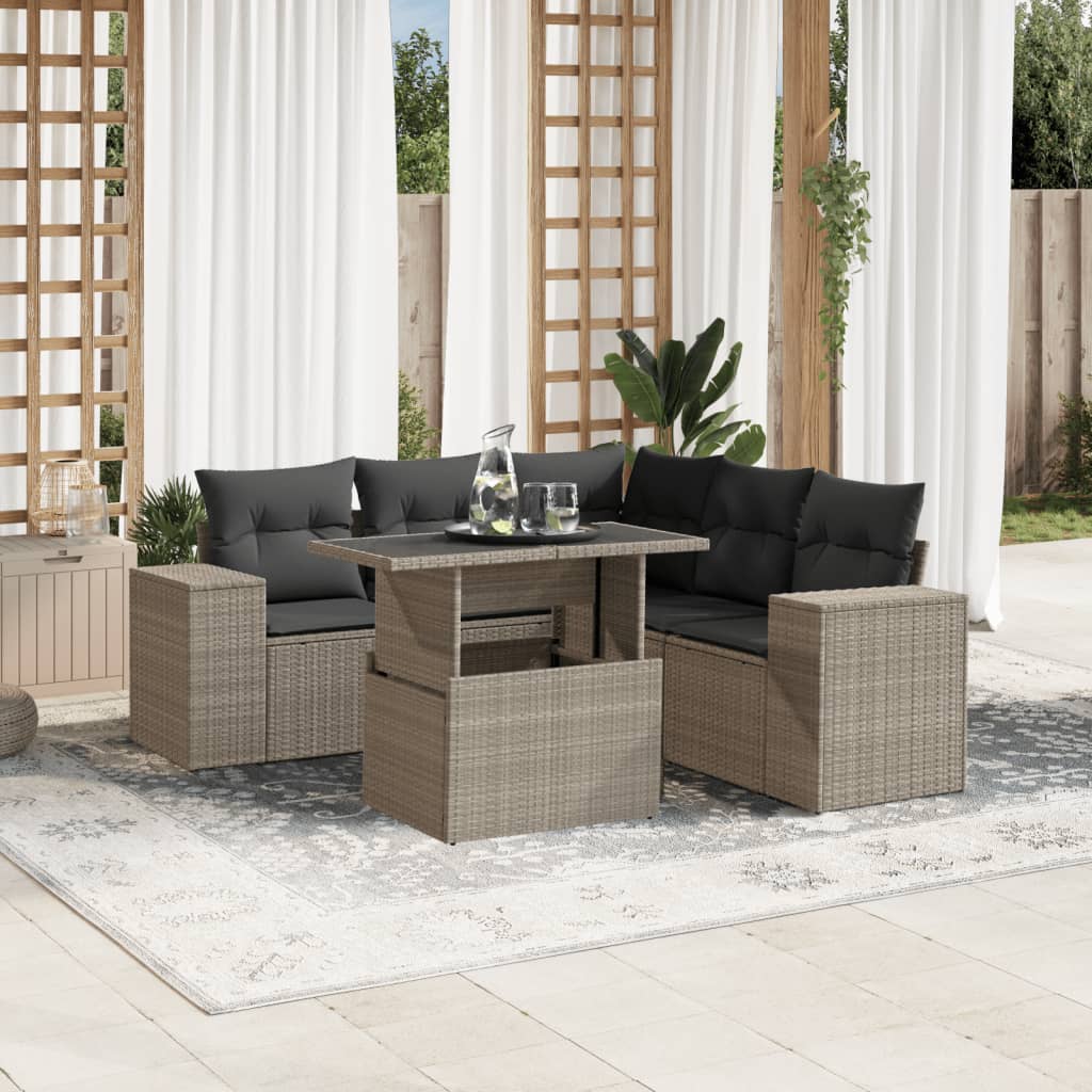 Loungegrupp Med Dynor 6 Delar Svart Konstrotting
