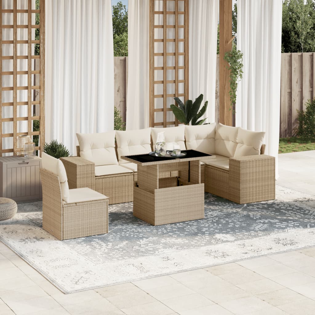 Soffgrupp För Trädgården Med Dynor 7 Delar Svart Konstrotting