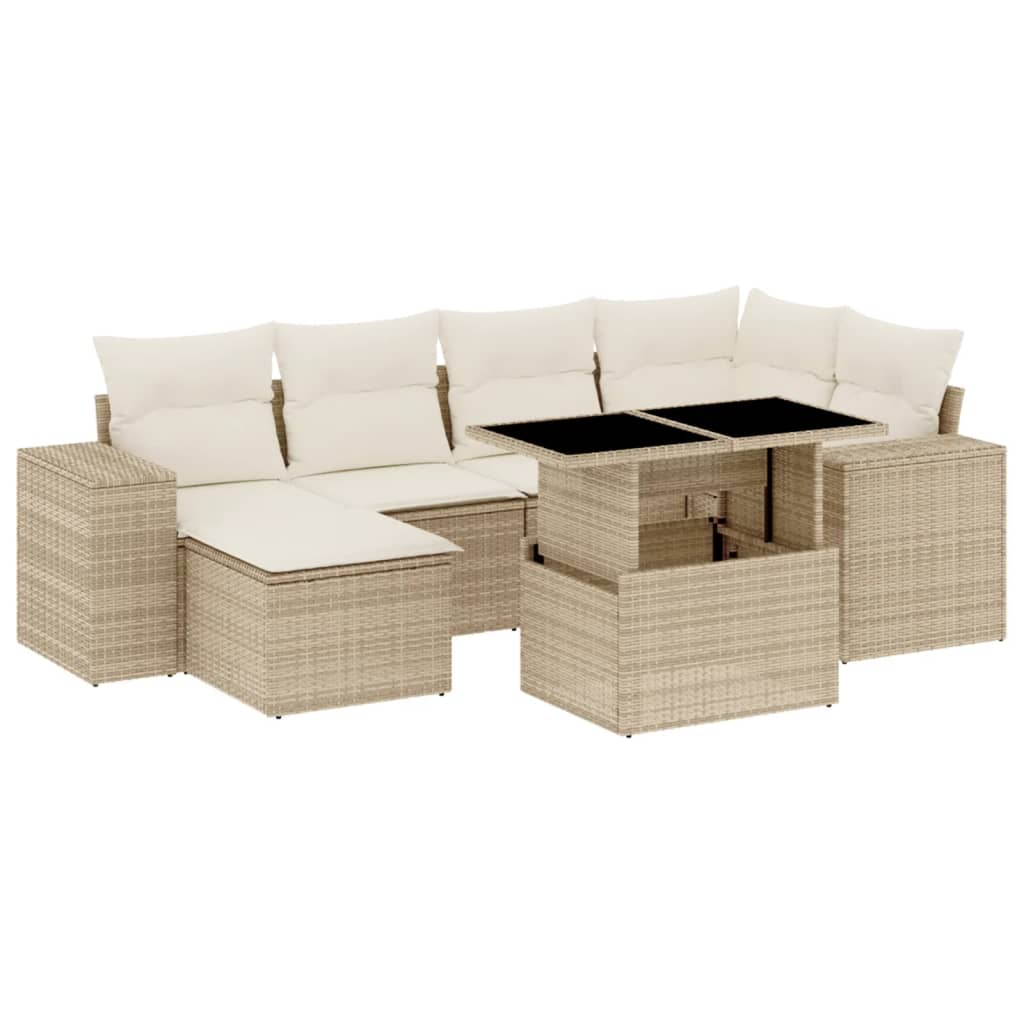 Matgrupp För Trädgården Med Dynor 7 Delar Beige Konstrotting