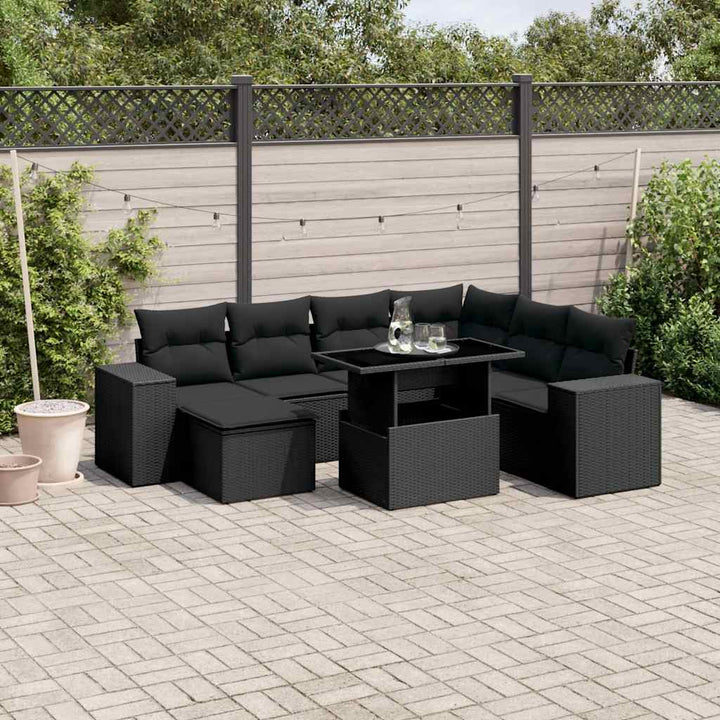 Loungegrupp För Trädgården Med Dynor 8 Delar Svart Konstrotting