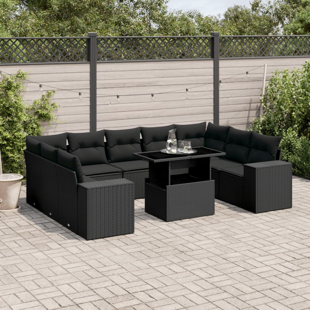 Loungegrupp 10 Delar Med Svarta Dynor Konstrotting