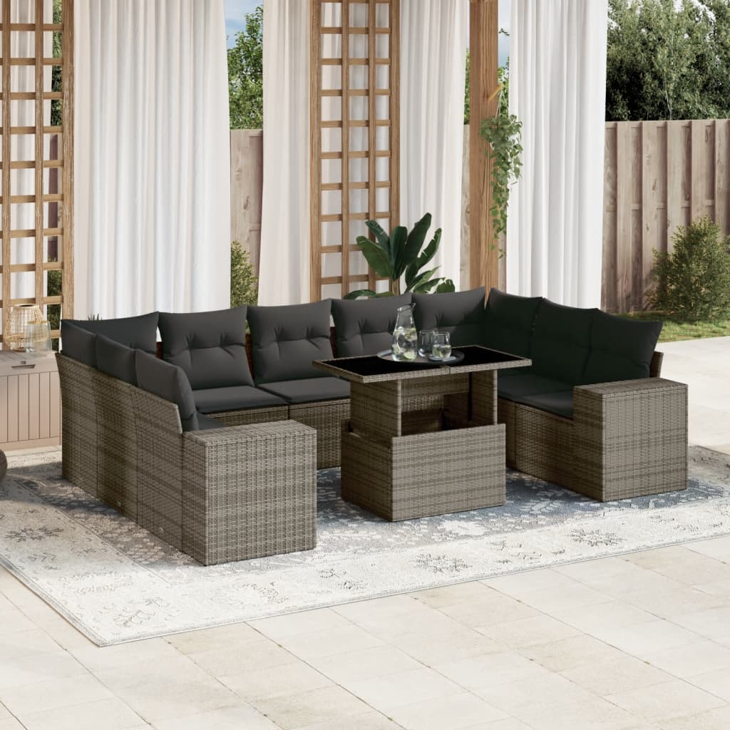Loungegrupp 10 Delar Med Svarta Dynor Konstrotting
