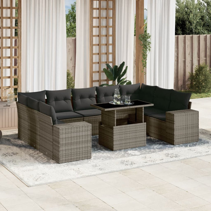 Loungegrupp 10 Delar Med Svarta Dynor Konstrotting