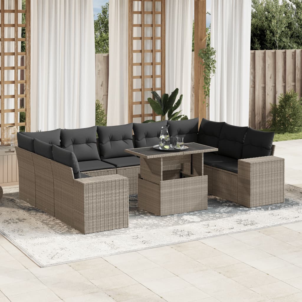 Loungegrupp 10 Delar Med Svarta Dynor Konstrotting