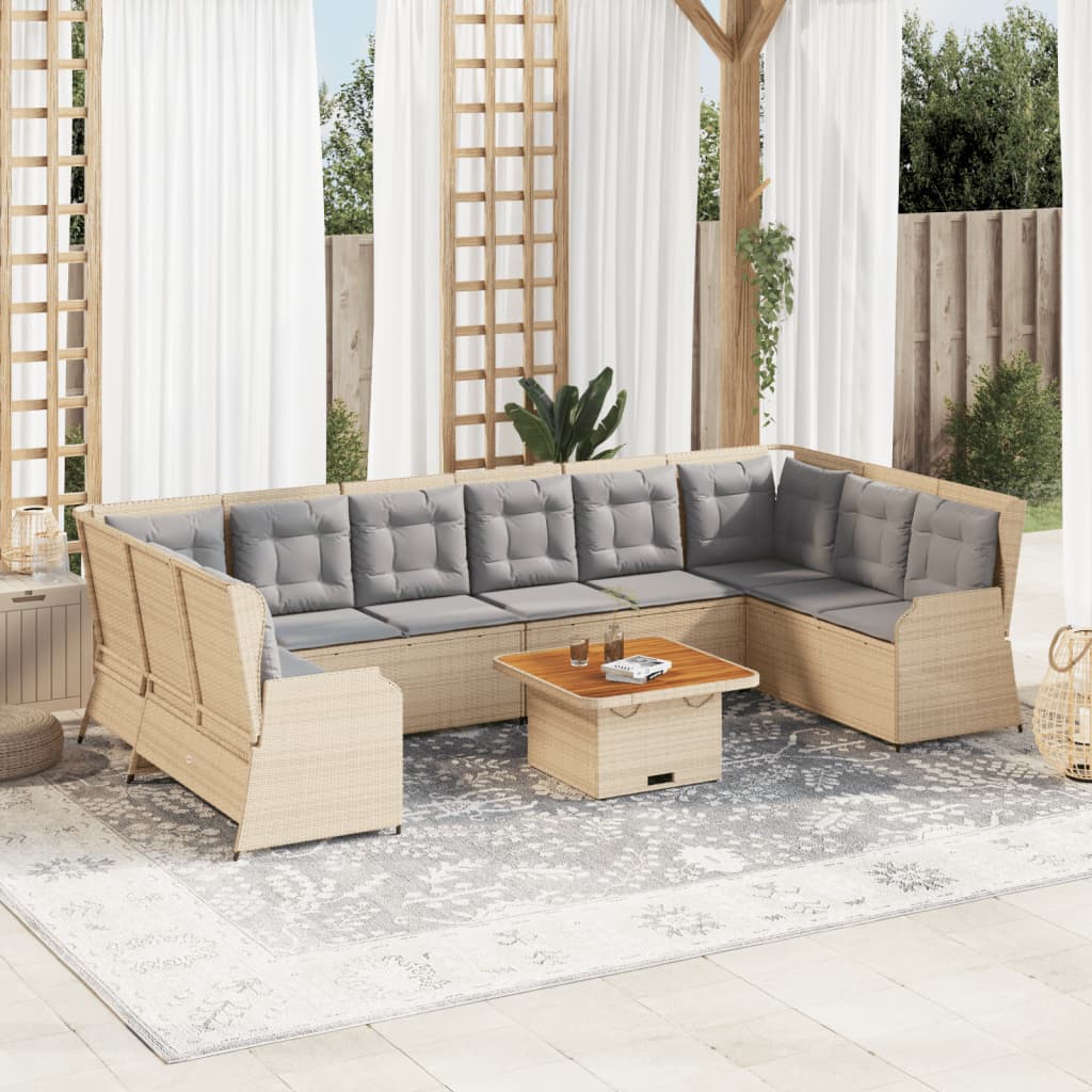 Loungegrupp För Trädgården Med Dynor 7 Delar Konstrotting Beige