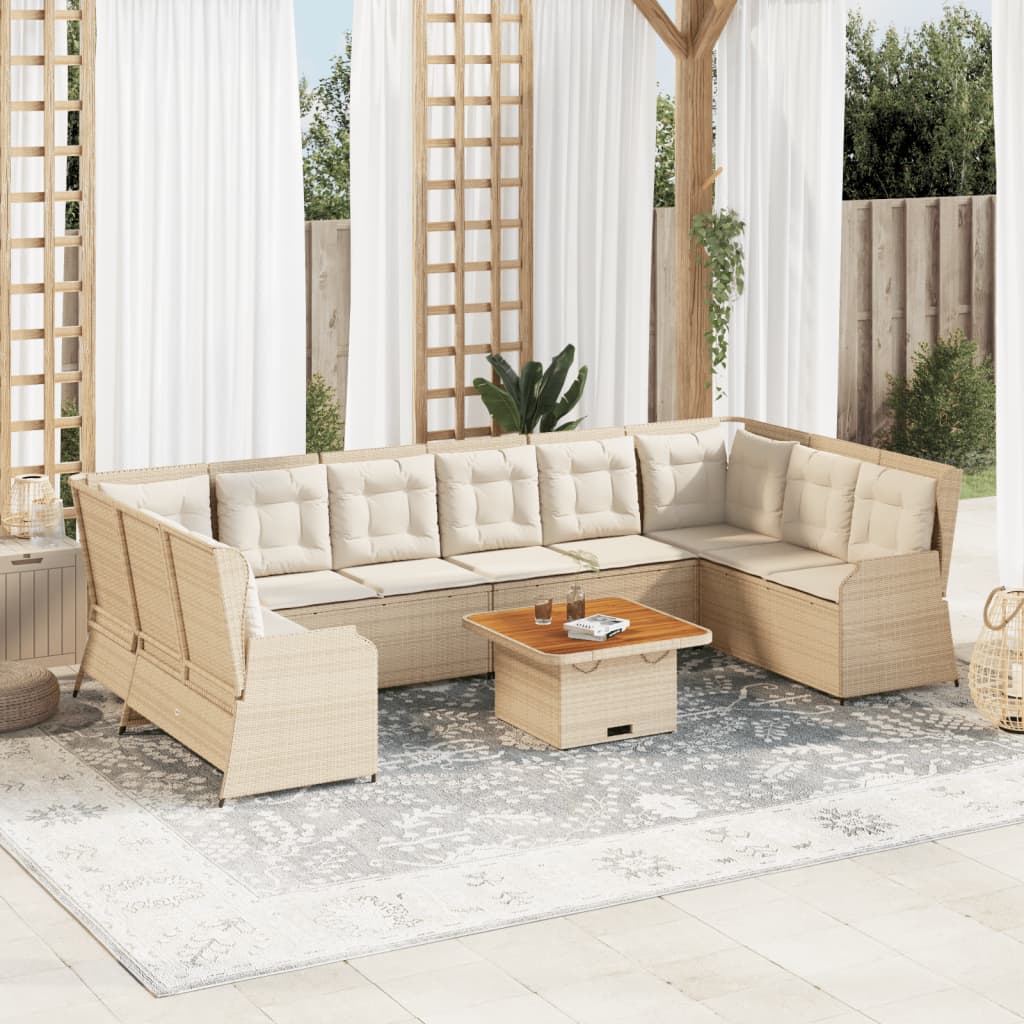 Loungegrupp För Trädgården Med Dynor 7 Delar Konstrotting Beige