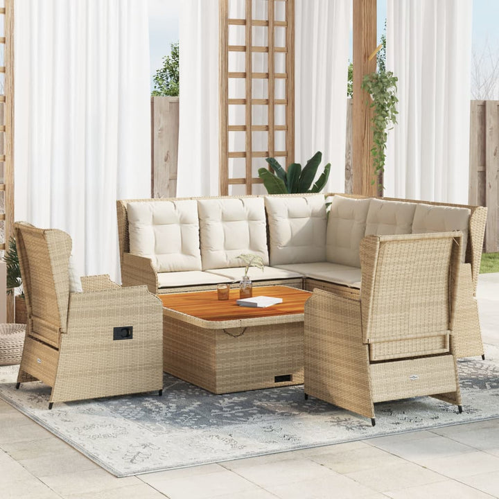 Loungegrupp För Trädgården Med Dynor 6 Delar Konstrotting Beige
