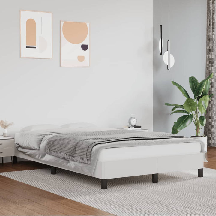 Boxspring-Sängram Gräddvit Konstläder