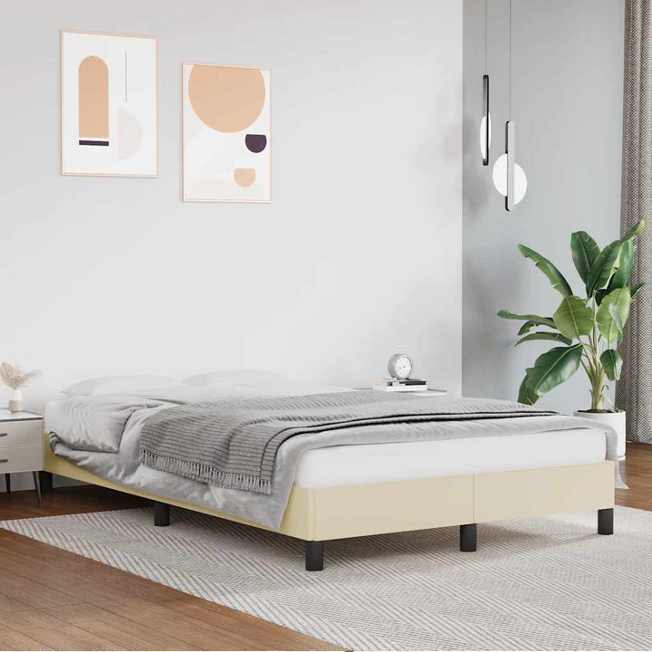Boxspring-Sängram Gräddvit Konstläder