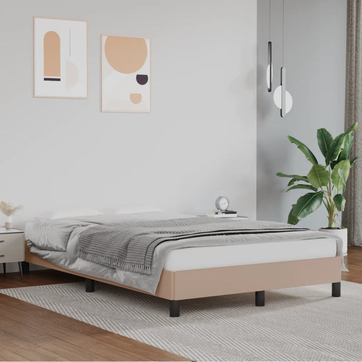 Boxspring-Sängram Gräddvit Konstläder