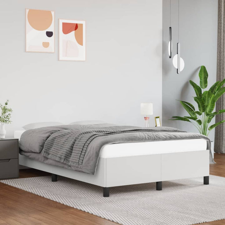 Boxspring-Sängram Gräddvit Konstläder