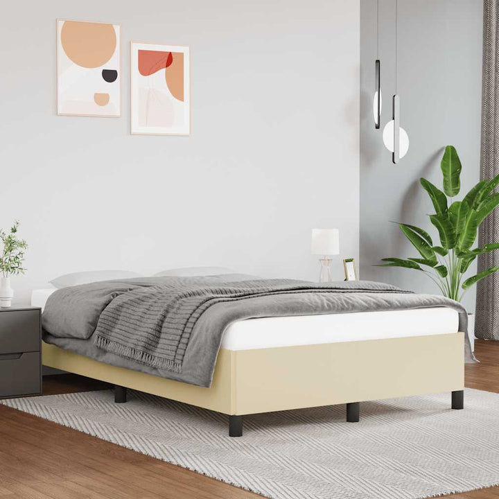 Boxspring-Sängram Gräddvit Konstläder