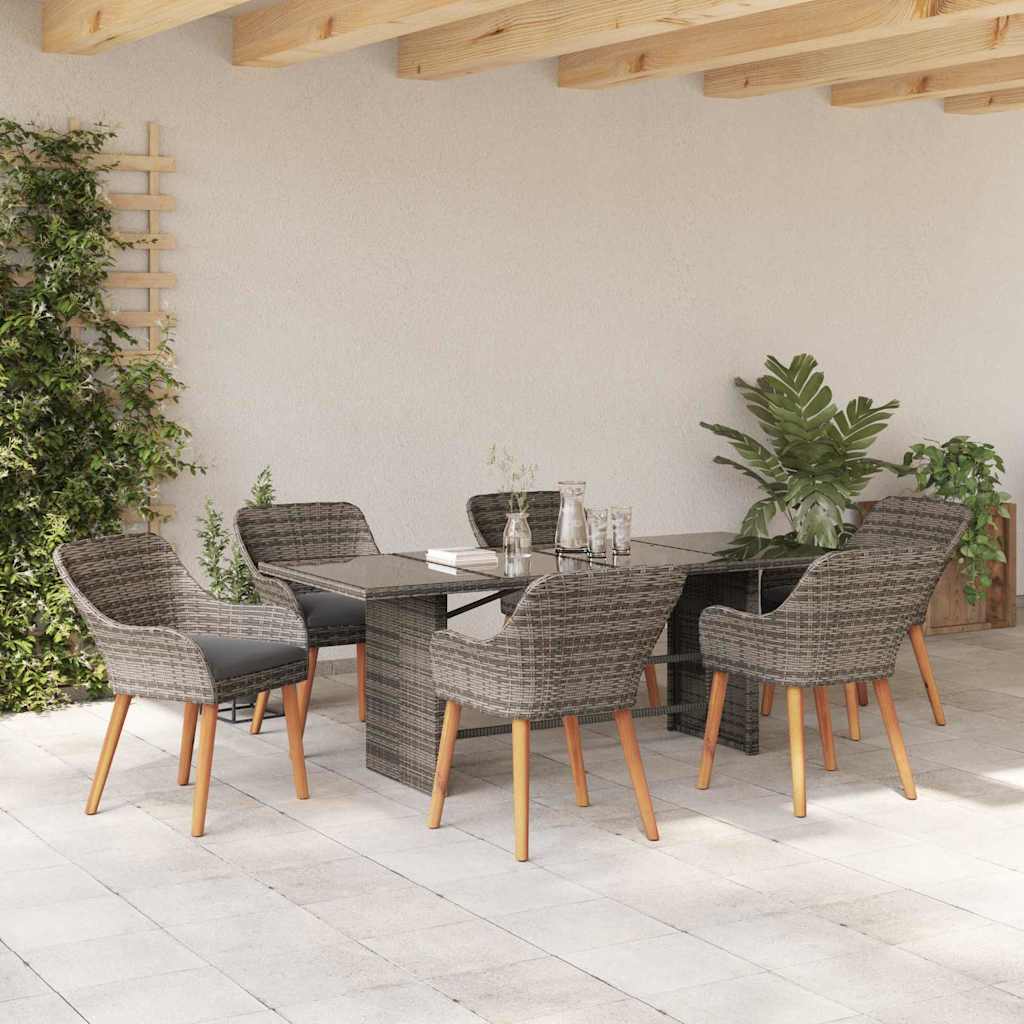 Trädgårdsmöbelset Med Kudde 7 Pcs Grå Konstrotting