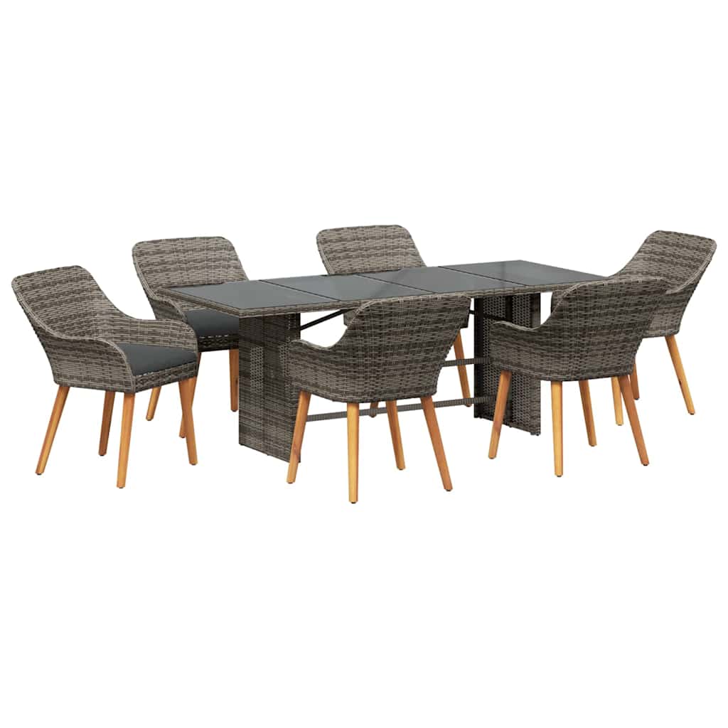 Trädgårdsmöbelset Med Kudde 7 Pcs Grå Konstrotting