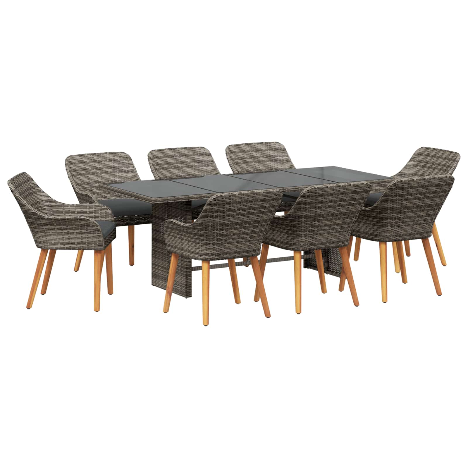 Trädgårdsmöbelset Med Kudde 9 Pcs Grå Konstrotting