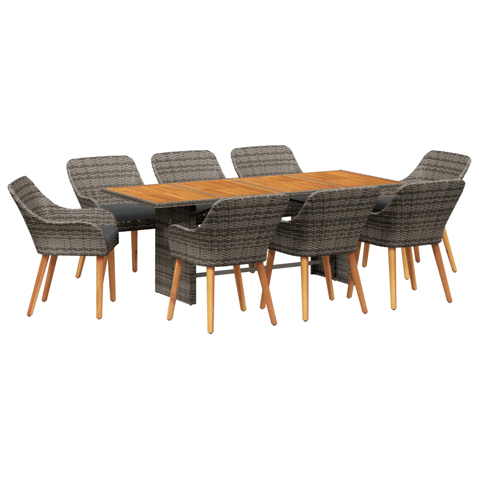 Trädgårdsmöbelset Med Kudde 9 Pcs Grå Konstrotting