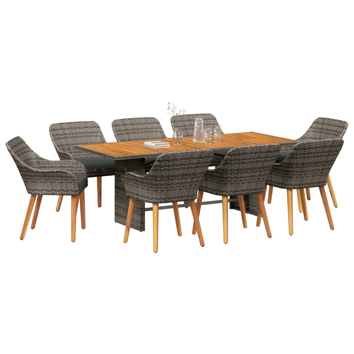Trädgårdsmöbelset Med Kudde 9 Pcs Grå Konstrotting