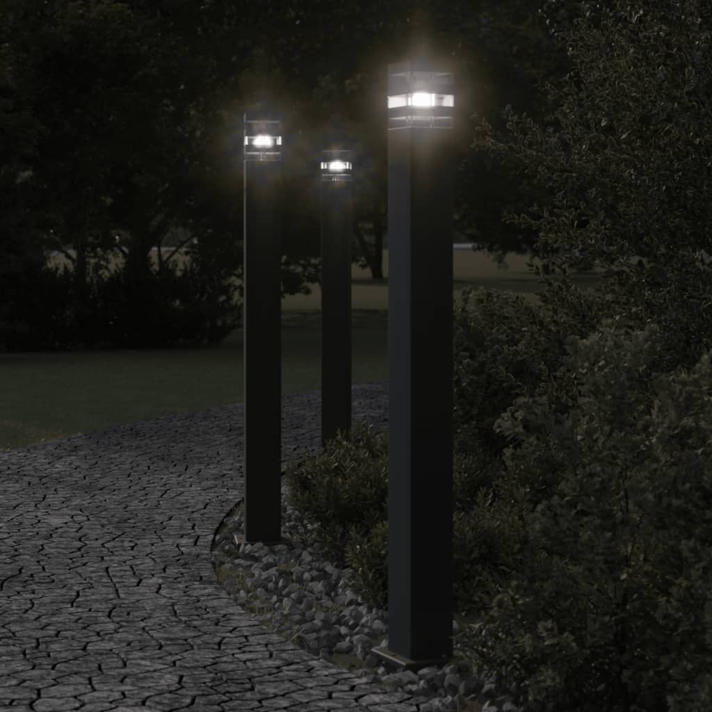 Utomhusgolvlampor Med Eluttag 3St Svart Aluminium