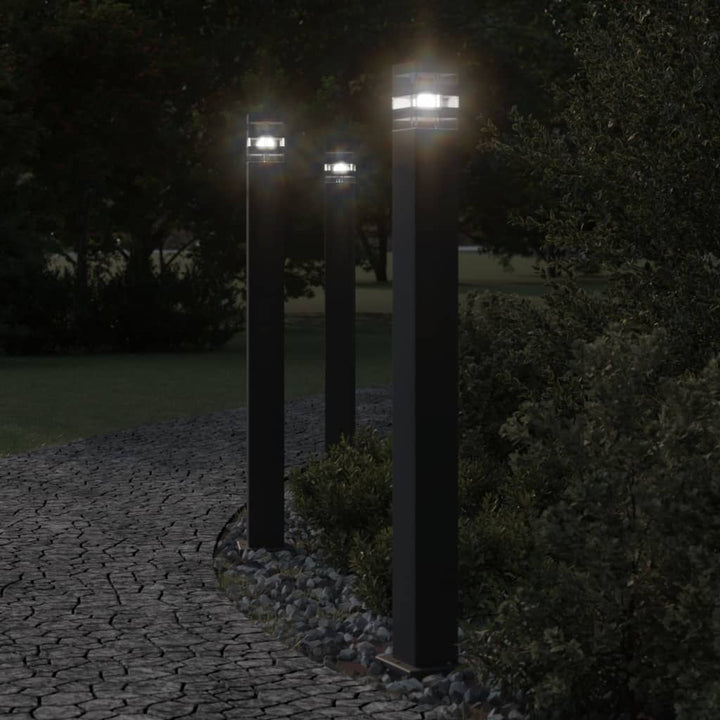Utomhusgolvlampor Med Eluttag 3St Svart Aluminium