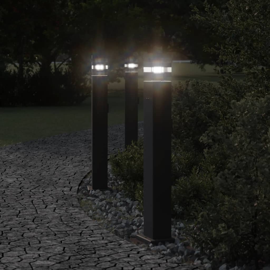 Utomhusgolvlampor Med Eluttag 3St Svart Aluminium